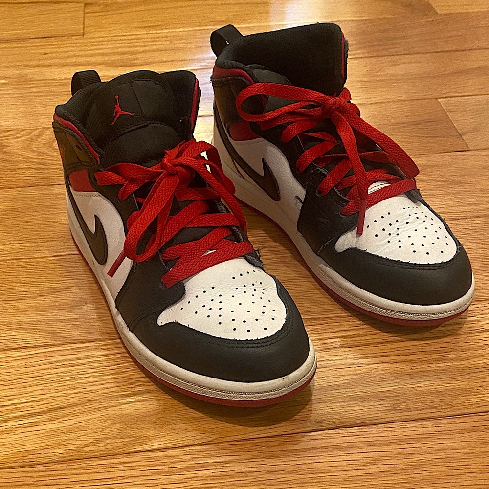 Air Jordan 1 Mid Sneakers - Black, White, and Red